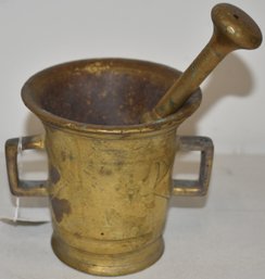 VINTAGE BRASS MORTAR AND PESTLE