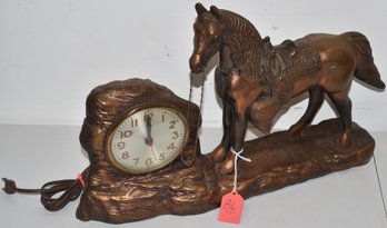 VINTAGE METAL HORSE CLOCK