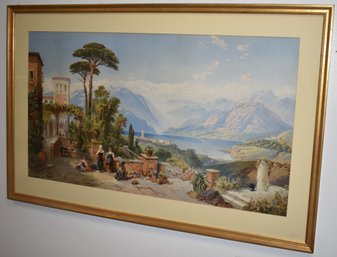 COLROED LITHOGRAPH OF CONTINENTAL LANDSCAPE