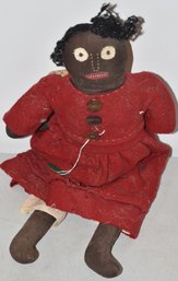 21 1/2' FOLKY BLACK CLOTH DOLL HIDING CAT BEHIND BACK