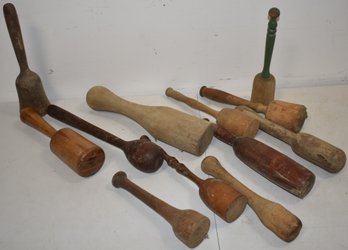 (12) VINTAGE WOODEN MASHERS
