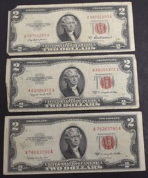 (3) RED SEAL 2 DOLLAR U.S. NOTES