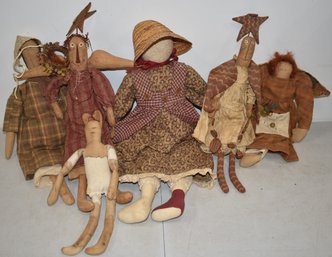 LOT (6) FOLKY CLOTH DOLLS