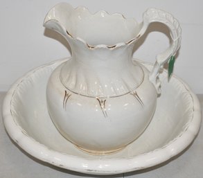 WHITE IRONSTONE PITCHER & BOWL SET