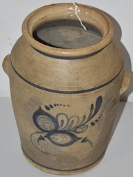 STONEWARE JAR W/ COBALT DECORATION