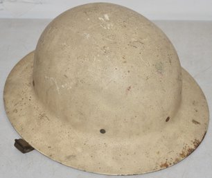 VINTAGE WHITE METAL CIVIL DEFENSE HELMET