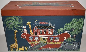 PAINTED CHILDS TOY BOX W/ NOAHS ARK