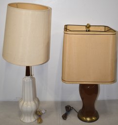 PR. VINTAGE POTTERY TABLE LAMPS W/ SHADES