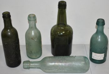 LOT (5) EARLY EMBOSSED BOTTLES