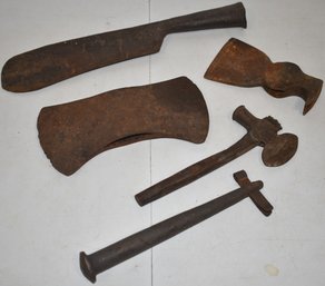 LOT EARLY WROUGHT IRON IRON TOOLS