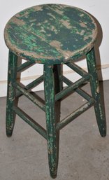 VINTAGE PASTEL WOOD STOOL IN GREEN PAINT