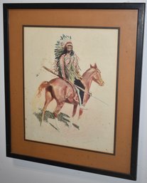 FREDRICK REMMINGTON PRINT OF NATIVE AMERICAN CHEIF ON HORSEBACK
