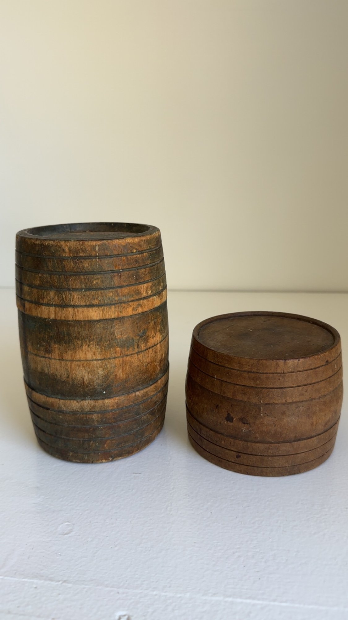 Two (2) 19th Century Wooden Powder Kegs. #5134 | Auctionninja.com