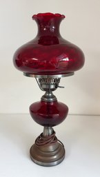 Vintage Electric Ruby Red Glass Hurricane Table Lamp