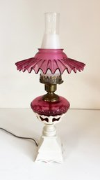 Vintage Electrified Ruby/pink Thumbprint Glass Table Lamp