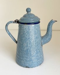 Vintage Blue Speckled Enamelware/graniteware Coffee Pot, Pitcher. 9 Inches Tall.