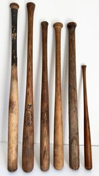 Collection Of Wooden Baseball Bats: Miniature Louisville Slugger, Two Made In Maine, Home Made Bat And Other