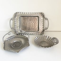 Three (3) Pieces Of Aluminum Tableware Pieces.