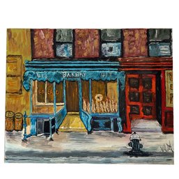 Vintage Oil On Canvas Painting Of A Bakery. Street Scene. City Life. Food. Thick Painted Texture. Wall Art.