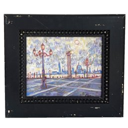 Small Impressionistic Oil Painting In A Distressed Black Wooden Frame. City Scene. European? Paris? Signed.