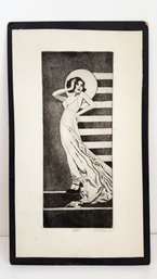 Vintage Black And White Print Of A Woman. 6/50. Art Deco Style. Art. Signed.