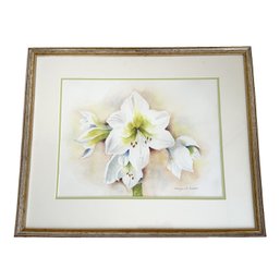 Framed Original Watercolor Of A Lily By Margaret Ender. Signed, Matted And Framed. 21' X 17'