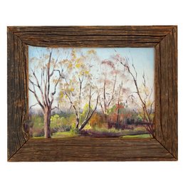 Nunzio Vayana Landscape Painting. Unsigned. Weathered Rustic Frame.