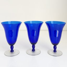 Three (3) Cobalt Blue Stemware Glasses