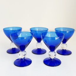 Five (5) Cobalt Blue Cordial Glasses.