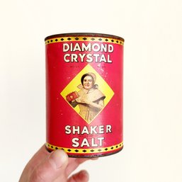 Vintage Diamond Crystal Shaker Salt Container Tin Coin Bank.