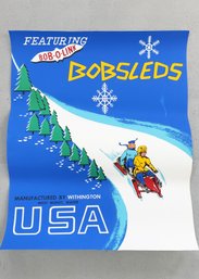 Original Vintage Advertisement Poster For Bob-O-Link Bobsleds. West Minot, Maine. Wall Art. Pine Trees.