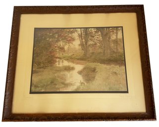 Vintage Framed Fred Thompson Colored Photograph Titled: Fernbank. Maine Artist. Trees, Nature. Wall Art.