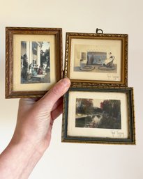 Three Small Framed Fred Thompson Images. (2 Are Signed). Landscape Scene And Environmental Portraits.