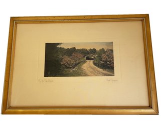 Wonderful, Framed Landscape Colored Image, Photo By Fred Thompson Titled: The Old Toll Bridge. Signed.