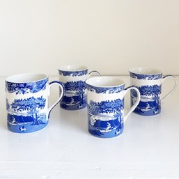 Four (4) Spode Blue And White Italian Mugs.