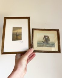 Two Small Framed Colored Photographs Of Ships. Ocean Scenes. Sailboats. One Is Signed Fred Thompson.