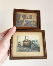 Two Small. Vintage Framed Interior Scenes. Tinted/colored Photographs. One Is Stamped On Back Fred Thompson