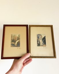 Two Vintage Hand-colored Photographs Signed By Fred Thompson: Waterfall Scene And Architectural Estae Scene
