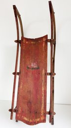 Antique Wooden Sled With Red Paint. Swan Bird Decoration.