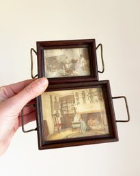 Two Small Framed (into Dresser Trays) Colored Interior Scene Prints. Early 20th Century Americana. Photo/litho