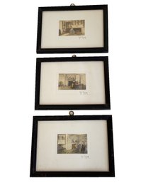 Three Vintage, Hand-colored Interior Scene Photographic Prints Signed By Fred Thompson. Wall Art. 20th Cent.