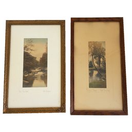 Two Framed Fred Thompson Colored Landscape Images: Deep Hole Brook & Tranquil Stream. New England.