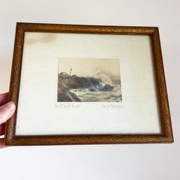 Framed Colored Image Of Portland Head Light By Fred Thomson. Signed. Cape Elizabeth, Maine. Rocky Coast.