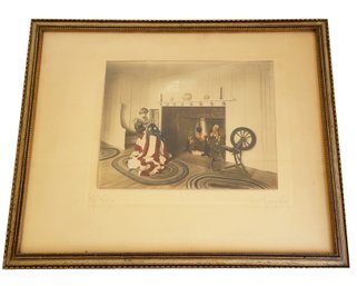 Vintage Hand-colored Photograph Print By Fred Thompson Titled: The Forks. Woman In House Scene, Americana