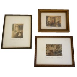 3 Framed Fred Thomson (signed) Interior Portrait Scene Images Of Woman In A Home Setting. Maine Artist.