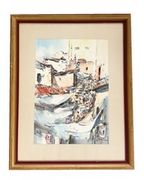 Framed Vintage Watercolor Painting. Mexican Scene. Jaime Oates Signed Lower Right.