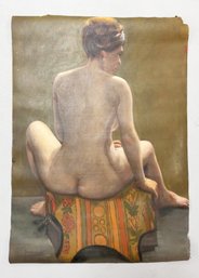 Vintage Oil Painting On Canvas Of A Nude Woman Seated. Signed 'D. Domingo'. 24'x32.5'
