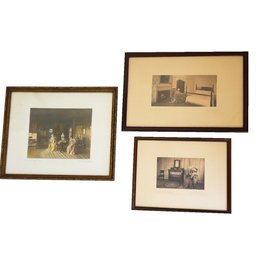Three Framed, Interior Scene Colored Images By Fred Thomson (signed). Woman Portaits. Americana 20th Cent.