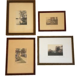 Four Framed Landscape Colored Images (3 By Fred Thompson & One Of Sheep By Davidson) Art. New England.