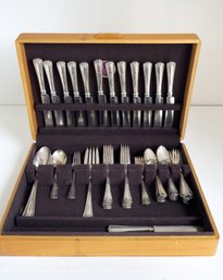 Vintage Silver-plated Flatware Set. 57 Pieces. Wooden Storage Chest. Misc Makers And Utensils. Rogers Bros